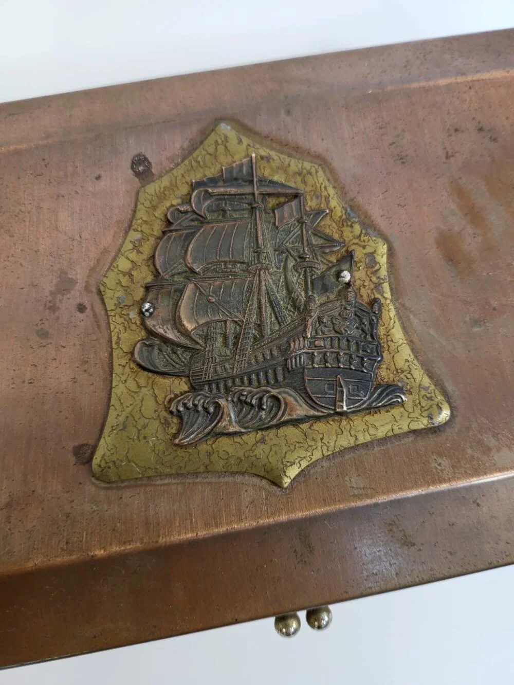 Vintage MCM Copper Clad Wood Valet‎ Box
